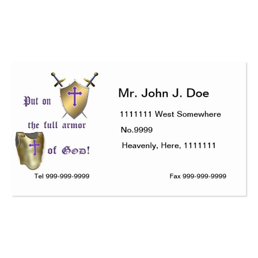 Full Armor of God Business Card Templates (front side)