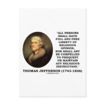 Full Free Liberty Of Relgious Opinion T. Jefferson Post Cards