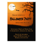 Full moon, bats and creepy tree orange Halloween Personalized Invite