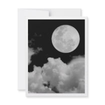 FULL MOON CLOUDS BLACK AND WHITE PERSONALIZED ANNOUNCEMENTS