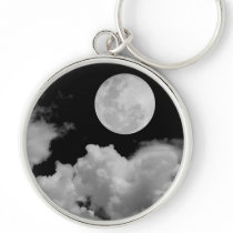 FULL MOON CLOUDS BLACK AND WHITE KEYCHAIN