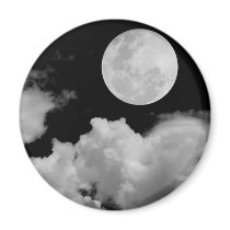FULL MOON CLOUDS BLACK AND WHITE MAGNETS