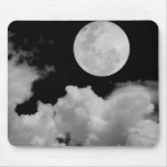 FULL MOON CLOUDS BLACK AND WHITE MOUSE PAD