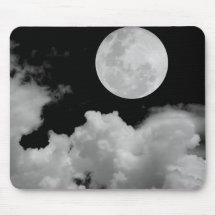 FULL MOON CLOUDS BLACK AND WHITE MOUSE PAD