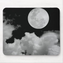 FULL MOON CLOUDS BLACK AND WHITE MOUSE PAD