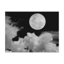 FULL MOON CLOUDS BLACK AND WHITE POSTCARD
