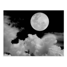 FULL MOON CLOUDS BLACK AND WHITE POSTCARD