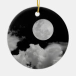 FULL MOON & CLOUDS BLACK & WHITE CHRISTMAS TREE ORNAMENT