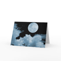 FULL MOON CLOUDS BLUE GREETING CARD