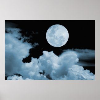 FULL MOON CLOUDS BLUE POSTERS