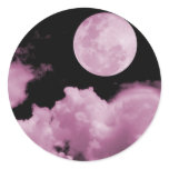 FULL MOON CLOUDS PINK ROUND STICKERS