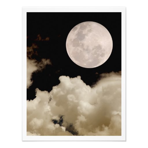 FULL MOON CLOUDS SEPIA PERSONALIZED INVITES