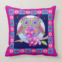 Full moon Flower Power Owl pillow