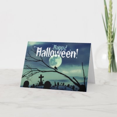 Full Moon Graveyard Happy Halloween Card card