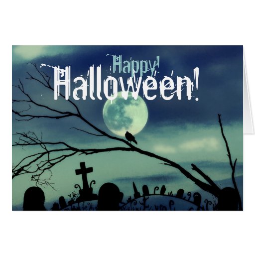 Full Moon Graveyard Happy Halloween Card