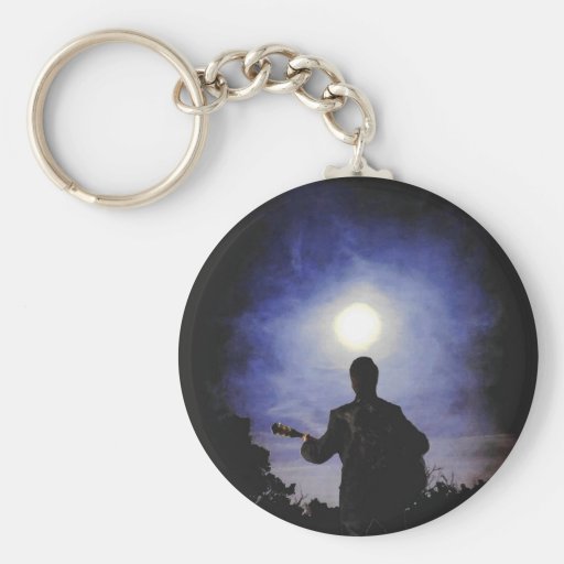 Full Moon & Guitar Silhouette Keychain