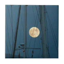 Full Moon Over A Marina Tiles
