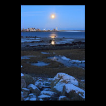 Full Moon over Scituate Lighthouse and Waterfront posters