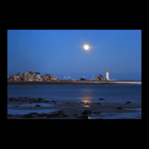 Full Moon over Scituate Lighthouse and Waterfront posters