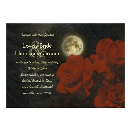 Full Moon Red Ghost Roses Wedding Invitation