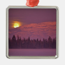 Full moon rises over Teakettle Mountain during Christmas Ornaments