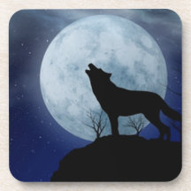 Full Moon Wolf Beverage Coasters