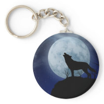 Full Moon Wolf Keychain