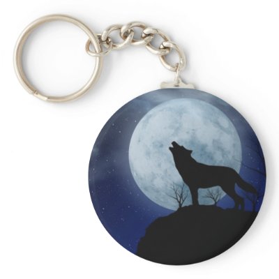 Full Moon Wolf Keychain