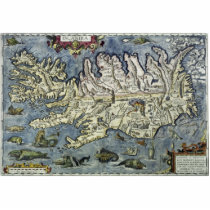 Full Ortelius Islandia Map with Sea Monsters Photo Cutouts