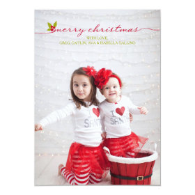 Full Photo Merry Christmas Holly and Berries 5x7 Paper Invitation Card