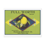 Full Worth Lemon Fruit Crate Label Postcard