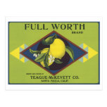 Full Worth Lemon Fruit Crate Label Postcard