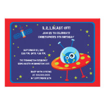 Fun alien spaceship boys birthday party invite