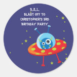 Fun alien ufo spaceship boy birthday party sticker stickers