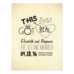 fun and cute save the date - THIS JUST GOT REAL! Postcard