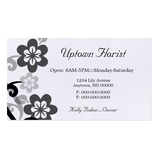 Fun and Flirty Floral Business Card, Gray (front side)