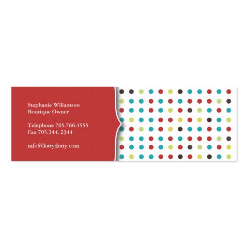 Fun and Whimsical Polk A Dot Packaging Tags Business Card Template (back side)