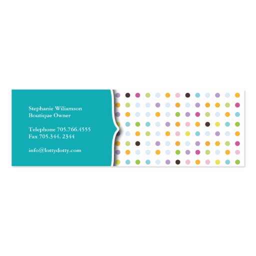 Fun and Whimsical Polk A Dot Packaging Tags Business Card Template (back side)