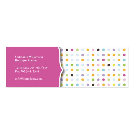 Fun and Whimsical Polk A Dot Packaging Tags Business Card Templates (back side)