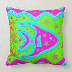 Fun Aquatic Fish Stars Colorful Kids Doodle Throw Pillow