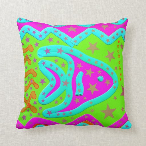 Fun Aquatic Fish Stars Colorful Kids Doodle Throw Pillow Zazzle