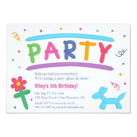 Fun Balloon Art Kids Birthday Party Invitations
