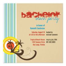 Fun Beach Holiday Bachelor Guys Party Invite