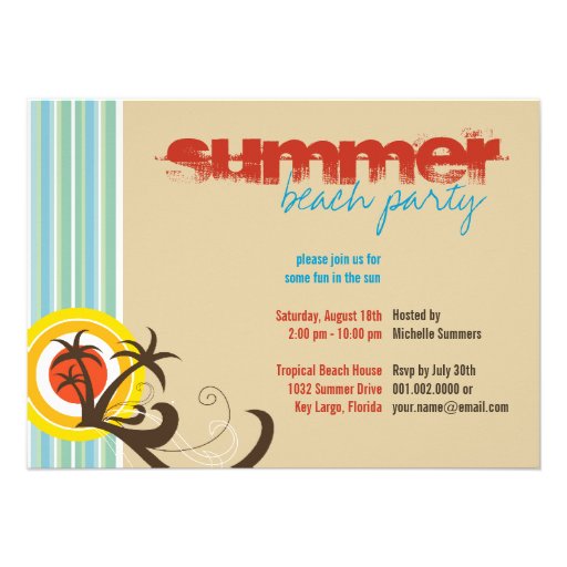 Fun Beach Holiday Palm Trees Summer Party Invite