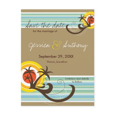 Fun Beach Holiday Save The Date Wedding Postcard by fat_fa_tin