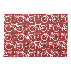 Fun Bike Route Fixie Bicycle Cyclist Pattern Red Kitchen Towels