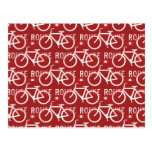 Fun Bike Route Fixie Bicycle Cyclist Pattern Red Postcard