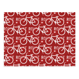 Fun Bike Route Fixie Bicycle Cyclist Pattern Red Postcard