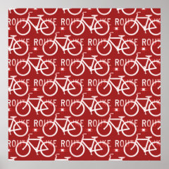 Fun Bike Route Fixie Bicycle Cyclist Pattern Red Posters