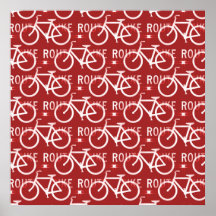 Fun Bike Route Fixie Bicycle Cyclist Pattern Red Posters